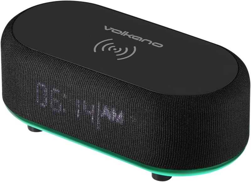 Volkano Bluetooth Speaker with Alarm Clock,15W Fast Wireless Charger for all smartphone, Bluetooth Version: V5.3, LED Display, Play Time: 45min 3 Hours, Battery 1200 mAh Black - Image 3