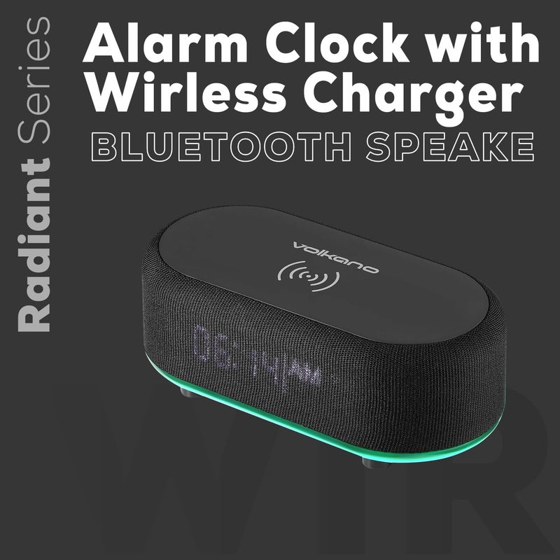 Volkano Bluetooth Speaker with Alarm Clock,15W Fast Wireless Charger for all smartphone, Bluetooth Version: V5.3, LED Display, Play Time: 45min 3 Hours, Battery 1200 mAh Black - Image 4