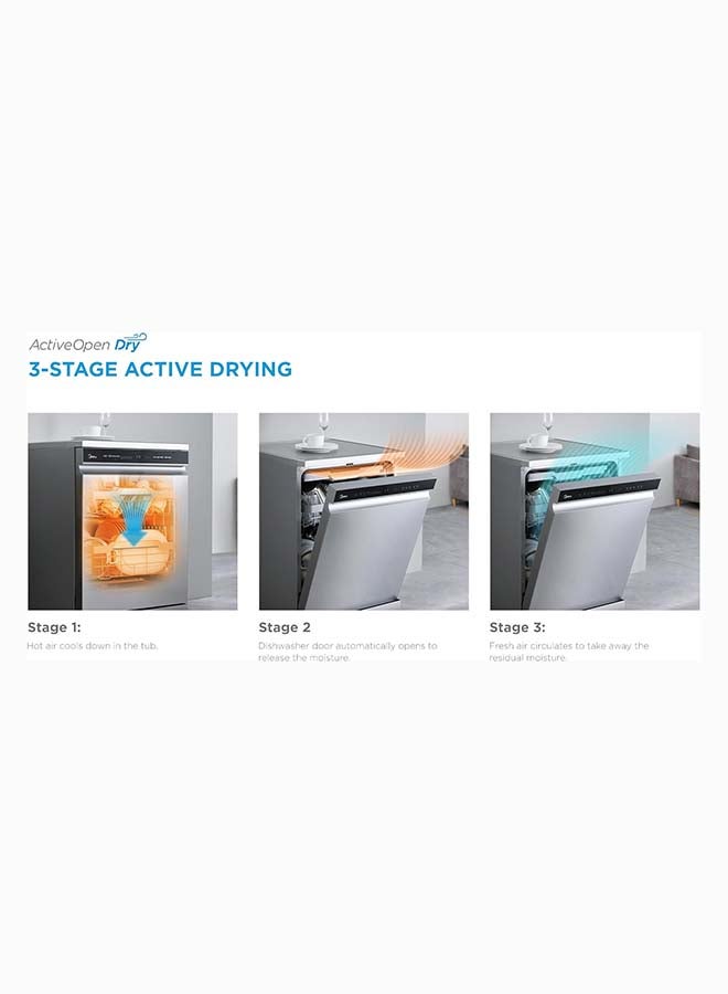 Midea Smart Freestanding Dishwasher With 15 Place Settings & 9 Programs, Wi-Fi, Delay Start & Auto Open Function, Silent & High Energy Efficient, Rapid & Cloud Wash, Silver - WQP15-W7633D(SS)-GCC WQP15-W7633D(SS)-GCC silver - Image 4