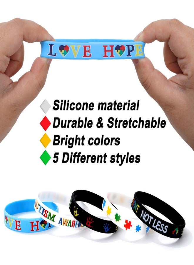 Whaline 50Pcs Autism Awareness Bracelets Colorful Inspirational Silicone Wristband 5 Styles Motivational Stretchy Bracelets for Autistic Pride Day Gifts Activities Supplies - Image 3