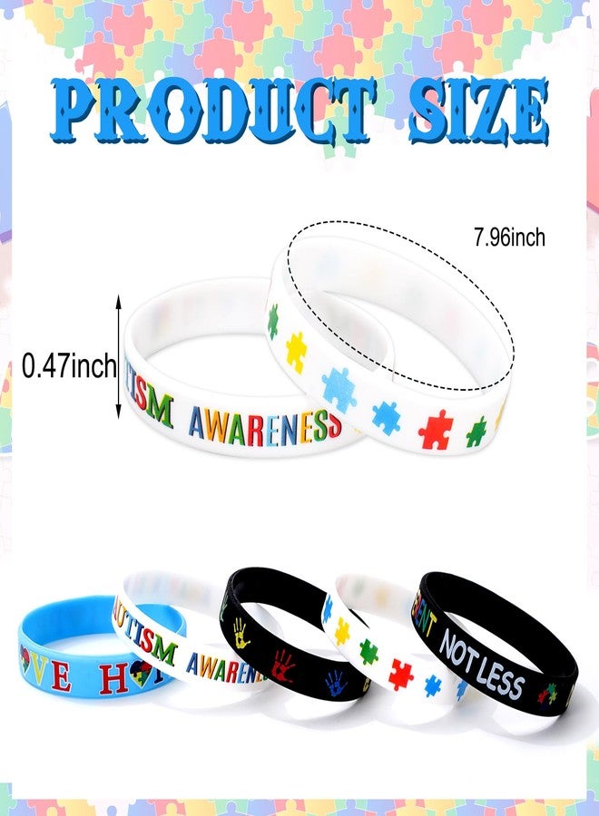 Whaline 50Pcs Autism Awareness Bracelets Colorful Inspirational Silicone Wristband 5 Styles Motivational Stretchy Bracelets for Autistic Pride Day Gifts Activities Supplies - Image 2