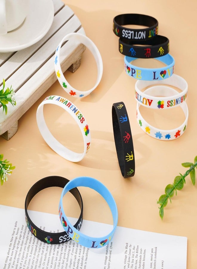 Whaline 50Pcs Autism Awareness Bracelets Colorful Inspirational Silicone Wristband 5 Styles Motivational Stretchy Bracelets for Autistic Pride Day Gifts Activities Supplies - Image 4