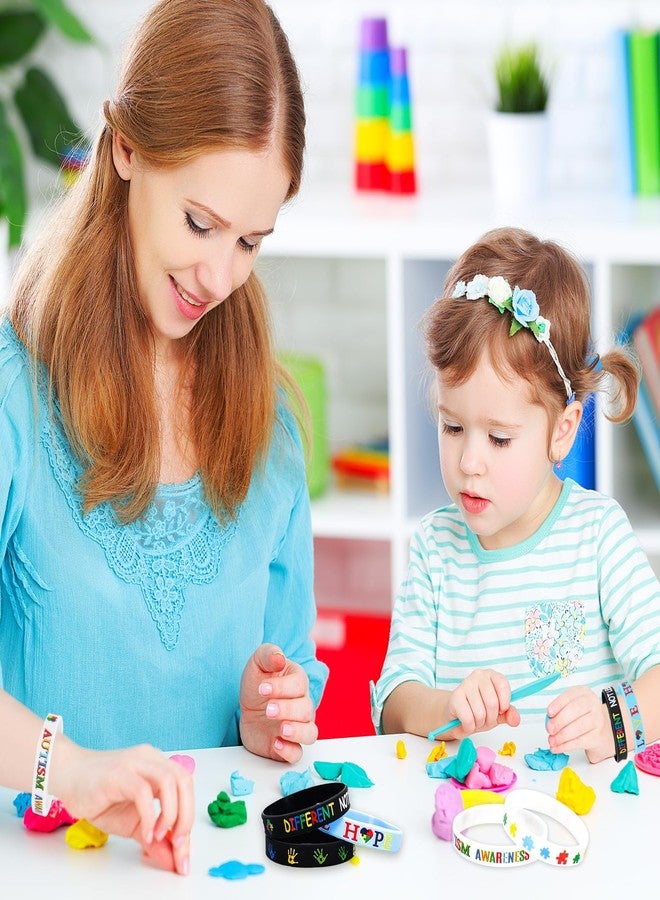 Whaline 50Pcs Autism Awareness Bracelets Colorful Inspirational Silicone Wristband 5 Styles Motivational Stretchy Bracelets for Autistic Pride Day Gifts Activities Supplies - Image 5