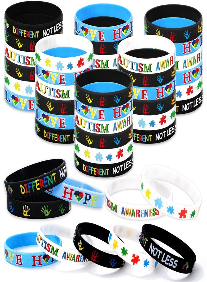 Whaline 50Pcs Autism Awareness Bracelets Colorful Inspirational Silicone Wristband 5 Styles Motivational Stretchy Bracelets for Autistic Pride Day Gifts Activities Supplies - Image 1