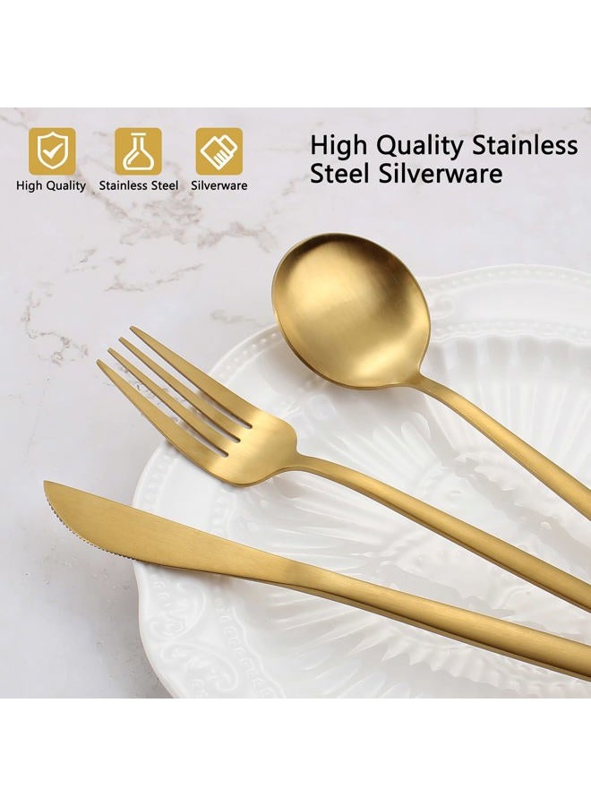 VANVRO Matte Gold Silverware Set, 60-Piece Stainless Steel Flatware Set, Satin Finish tableware Cutlery Set, Service for 12, Home and Restaurant, Dishwasher Safe - Image 4