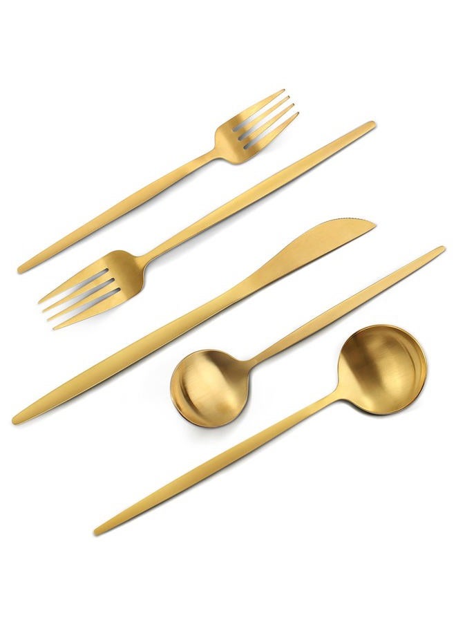 VANVRO Matte Gold Silverware Set, 60-Piece Stainless Steel Flatware Set, Satin Finish tableware Cutlery Set, Service for 12, Home and Restaurant, Dishwasher Safe - Image 1
