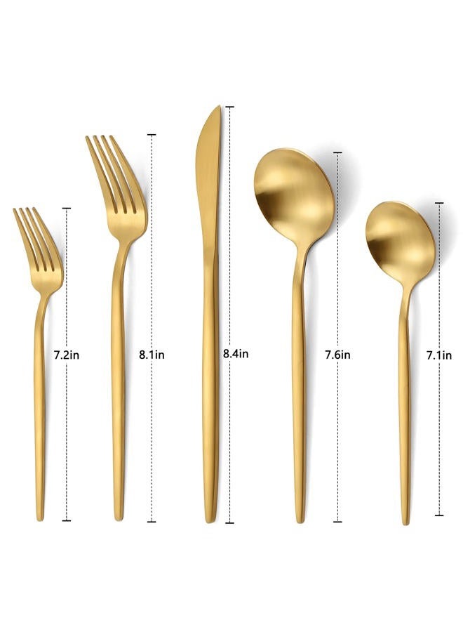VANVRO Matte Gold Silverware Set, 60-Piece Stainless Steel Flatware Set, Satin Finish tableware Cutlery Set, Service for 12, Home and Restaurant, Dishwasher Safe - Image 2