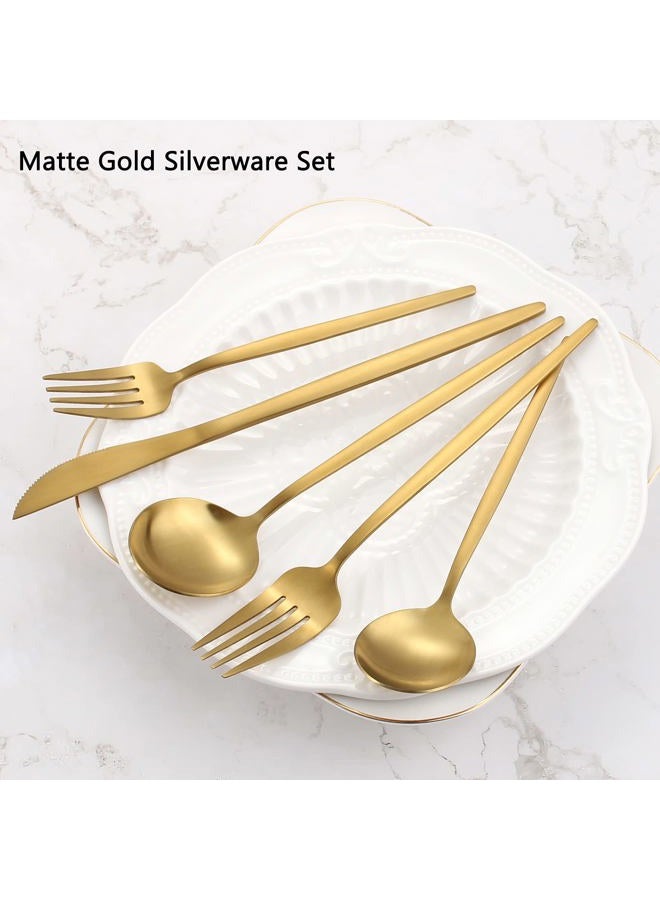 VANVRO Matte Gold Silverware Set, 60-Piece Stainless Steel Flatware Set, Satin Finish tableware Cutlery Set, Service for 12, Home and Restaurant, Dishwasher Safe - Image 3