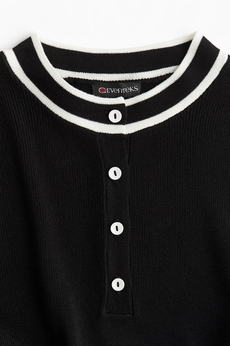 H&M Button-Placket Rib-Knit Dress