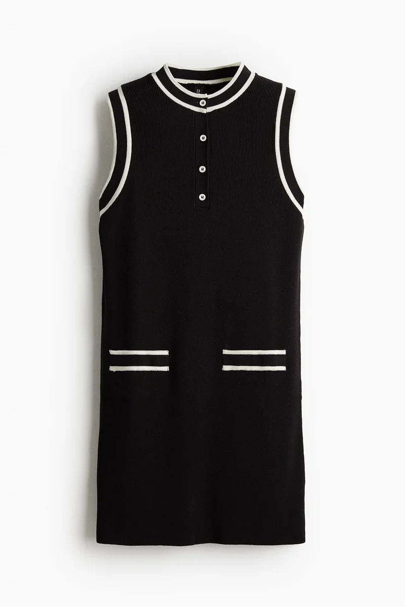 H&M Button-Placket Rib-Knit Dress