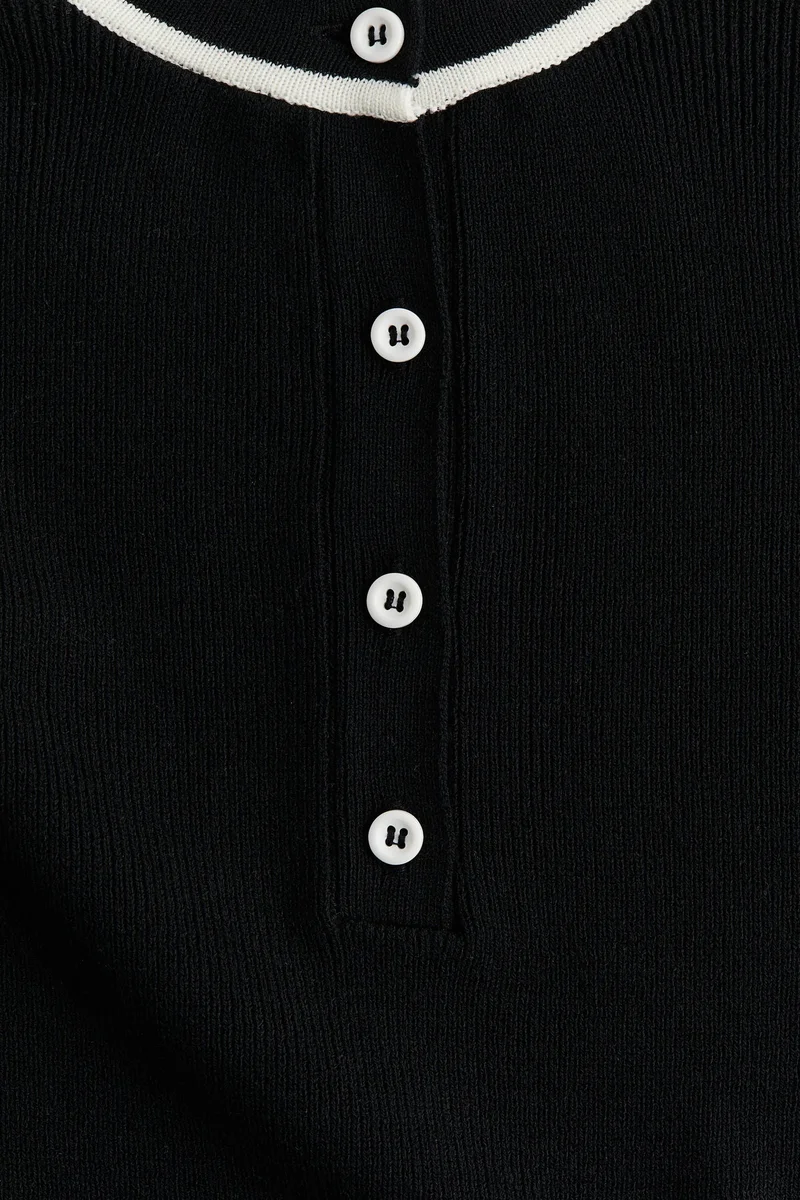 H&M Button-Placket Rib-Knit Dress