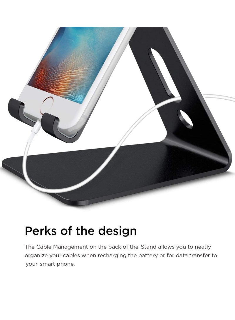 [Updated Solid Version] Desktop Cell Phone Stand Tablet Stand, Advanced Thickness Aluminum Stand Holder for Mobile Phone and Tablet (Up to 10.1 inch)(Black) - Image 4