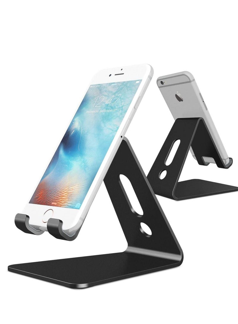 [Updated Solid Version] Desktop Cell Phone Stand Tablet Stand, Advanced Thickness Aluminum Stand Holder for Mobile Phone and Tablet (Up to 10.1 inch)(Black) - Image 1