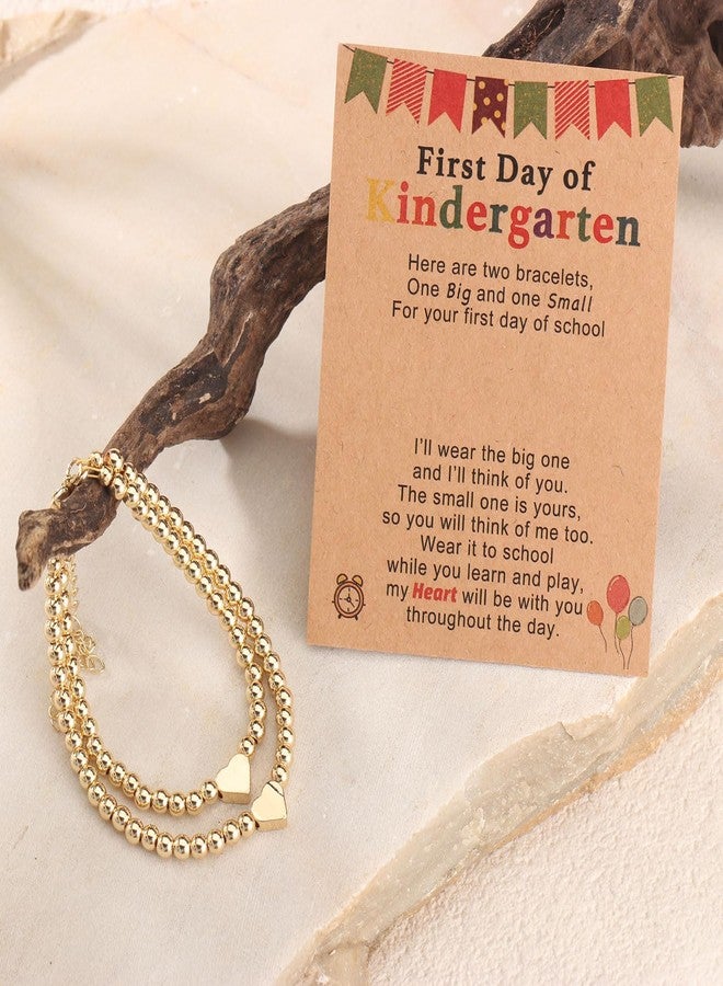 AULSIEY First Day of Kindergarten Pre School Gifts for Mommy and Me,Back to School Outfits for Girls,First Day of School Bracelet for Mother Daughter,Matching Heart Bracelets Back to School Pre K Stuff (Golden Kinder) - Image 3