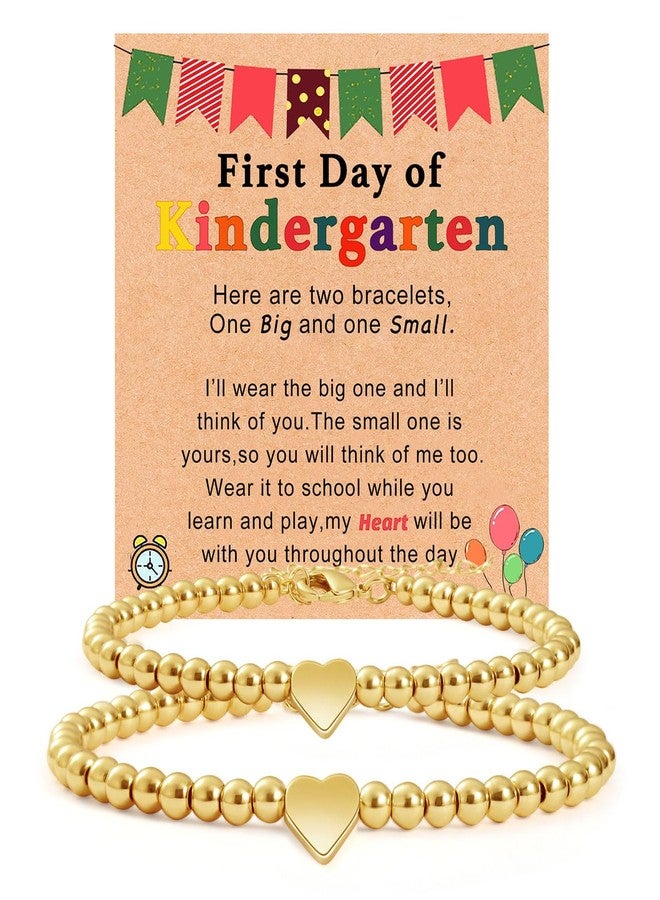AULSIEY First Day of Kindergarten Pre School Gifts for Mommy and Me,Back to School Outfits for Girls,First Day of School Bracelet for Mother Daughter,Matching Heart Bracelets Back to School Pre K Stuff (Golden Kinder) - Image 1