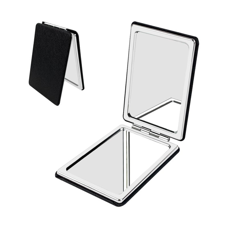 YOLCAR Portable Beauty Mirror with Leather Cover 1X2X TwoSided Makeup Small Pocket Mirror Portable for Travel and Purses Black