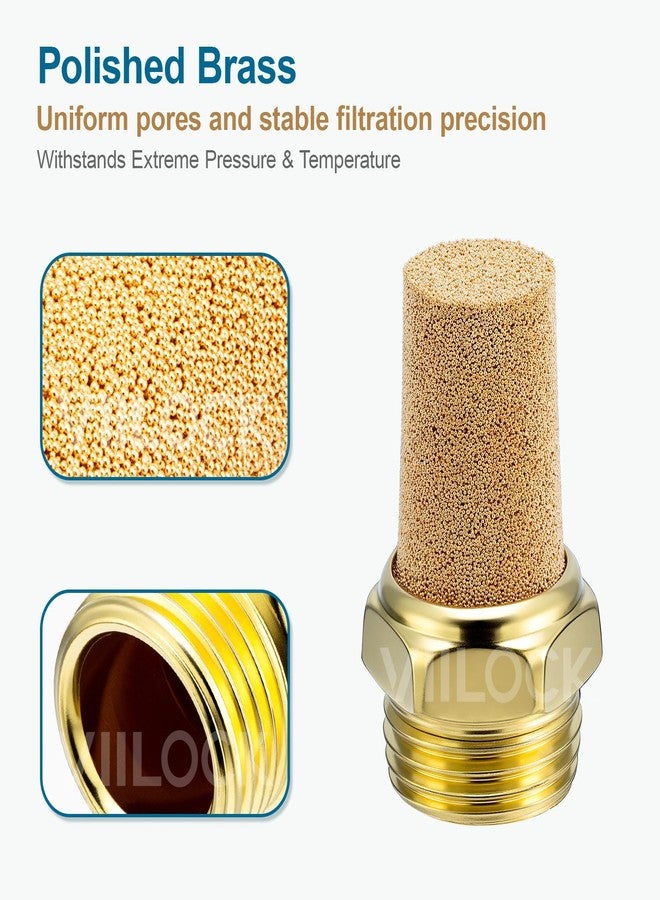 VIILOCK Brass Pneumatic Mufflers, 1/2" NPT Male Thread Hex Sintered Exhaust Muffler Silencer Air Fitting (Pack of 5, N4) - Image 3