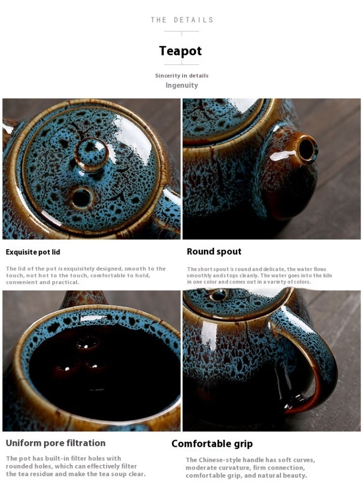 AiQi Portable Kungfu Tea Set with Kiln-Change Glaze – 1300°C Fired Ceramic Tea Pot 220ml, 4 Cups, Tea Canister & Bamboo Tea Tray – Travel, Office, Camping Tea Ceremony Gift Set - Image 4