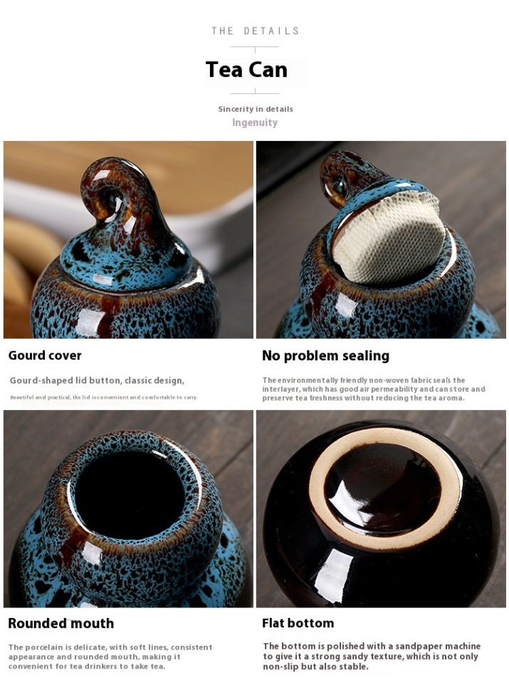 AiQi Portable Kungfu Tea Set with Kiln-Change Glaze – 1300°C Fired Ceramic Tea Pot 220ml, 4 Cups, Tea Canister & Bamboo Tea Tray – Travel, Office, Camping Tea Ceremony Gift Set - Image 5