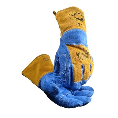 Caiman Premium Split Cowhide MIG/Stick Welding Gloves, Wool Lining, Kontour, Kevlar, Blue/Gold, Large (1512) - Image 1