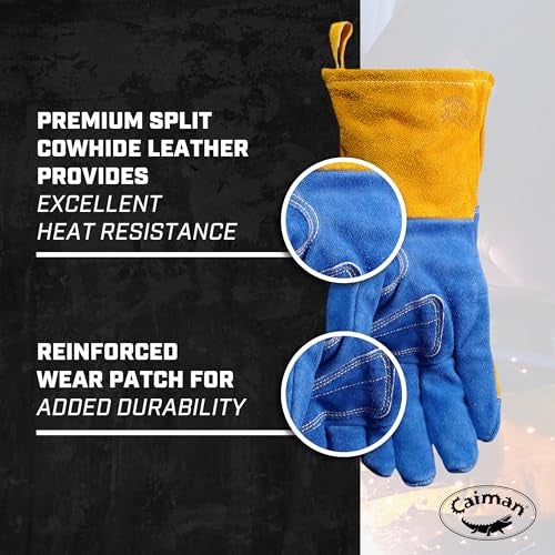 Caiman Premium Split Cowhide MIG/Stick Welding Gloves, Wool Lining, Kontour, Kevlar, Blue/Gold, Large (1512) - Image 2