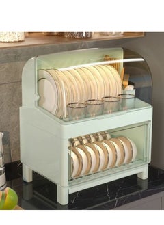 Covered Dish Drying Rack, Kitchen Dish Drainer with Lid, Plastic Dustproof Drain Storage Box Large Basket Cutlery Holder Utensil Organizer Caddy Box for Kitchen Counter