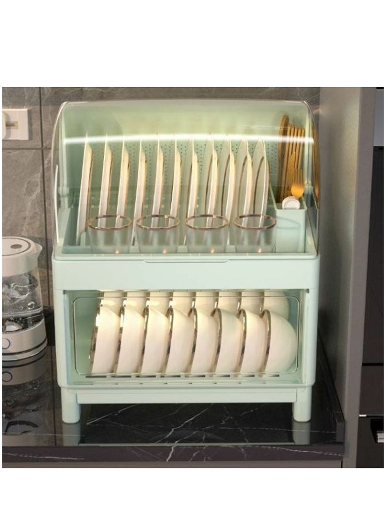Arabest - Covered Dish Drying Rack, Kitchen Dish Drainer with Lid, Plastic Dustproof Drain Storage Box Large Basket Cutlery Holder Utensil Organizer Caddy Box for Kitchen Counter - Image 1