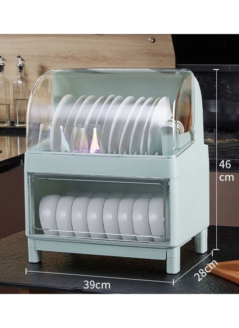 Arabest - Covered Dish Drying Rack, Kitchen Dish Drainer with Lid, Plastic Dustproof Drain Storage Box Large Basket Cutlery Holder Utensil Organizer Caddy Box for Kitchen Counter - Image 1