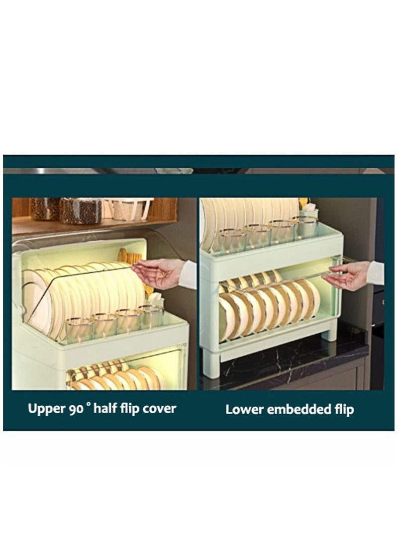 Arabest - Covered Dish Drying Rack, Kitchen Dish Drainer with Lid, Plastic Dustproof Drain Storage Box Large Basket Cutlery Holder Utensil Organizer Caddy Box for Kitchen Counter - Image 1