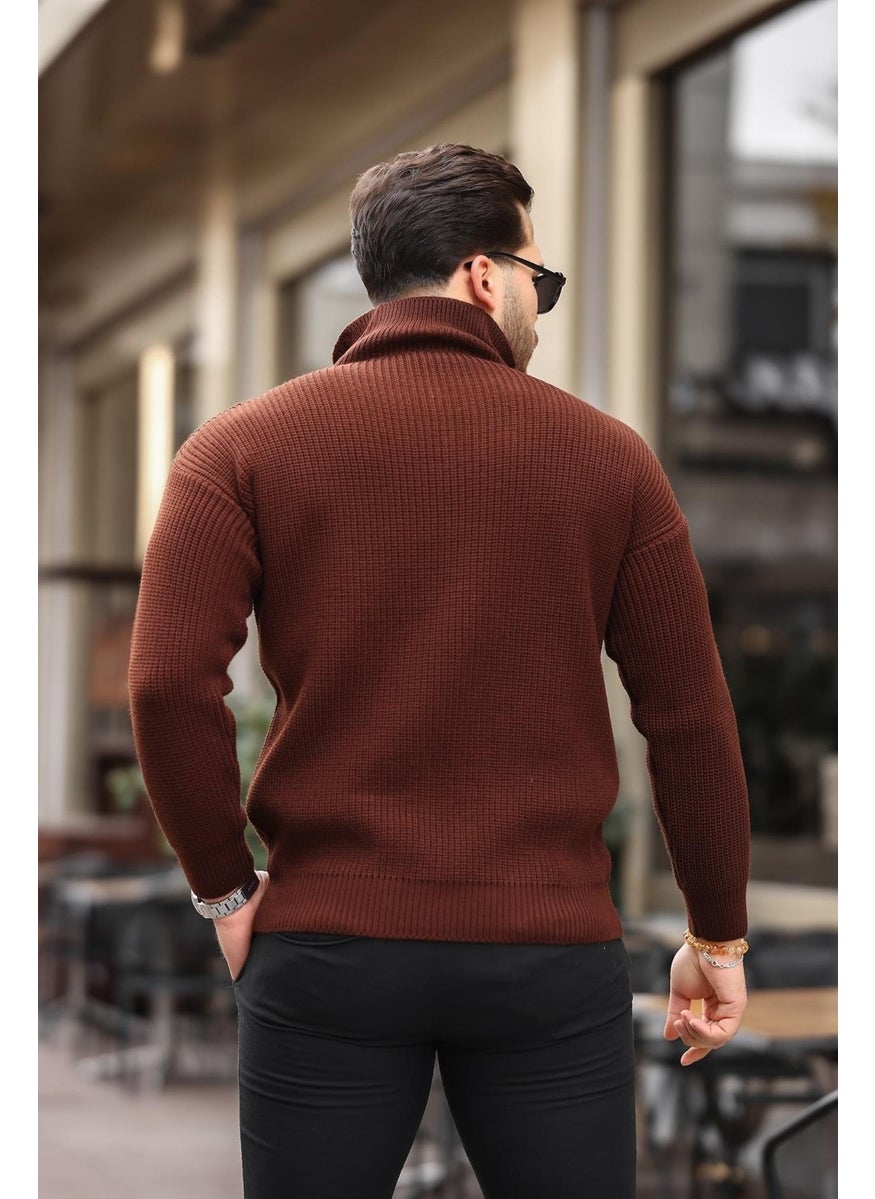 Oversize Selanik Knit Half Zipper Men's Knitwear Sweater - Brown - pzsku/Z9AAD1B55A4D78A2E6A4AZ/45/_/1741192170/7a65777a-7664-4f4c-ab66-d7f59d61e52a