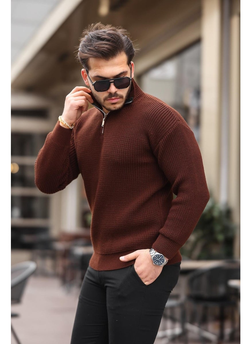 Oversize Selanik Knit Half Zipper Men's Knitwear Sweater - Brown - pzsku/Z9AAD1B55A4D78A2E6A4AZ/45/_/1741192177/b0dc33f1-4765-4ba0-a76c-fb74601cc128