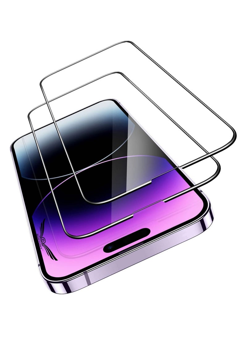 BORTONY Double Screen Protector Compatible for iPhone 14/14 Pro/13/13 Pro [6.1 Inch] Full Coverage 9D Tempered Glass Film For iPhone 14 Pro Clear/Black - Image 1