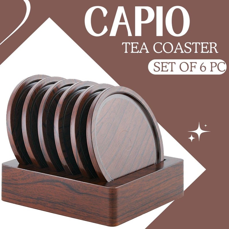 Nabhya أكواب شاي مصنوعة من البلاستيك والفولاذ بتصميم أنيق، أكواب قهوة/علب بيرة، أكواب بار وزجاجات ماء - مجموعة من 6 و1 حامل (بني) - Image 2