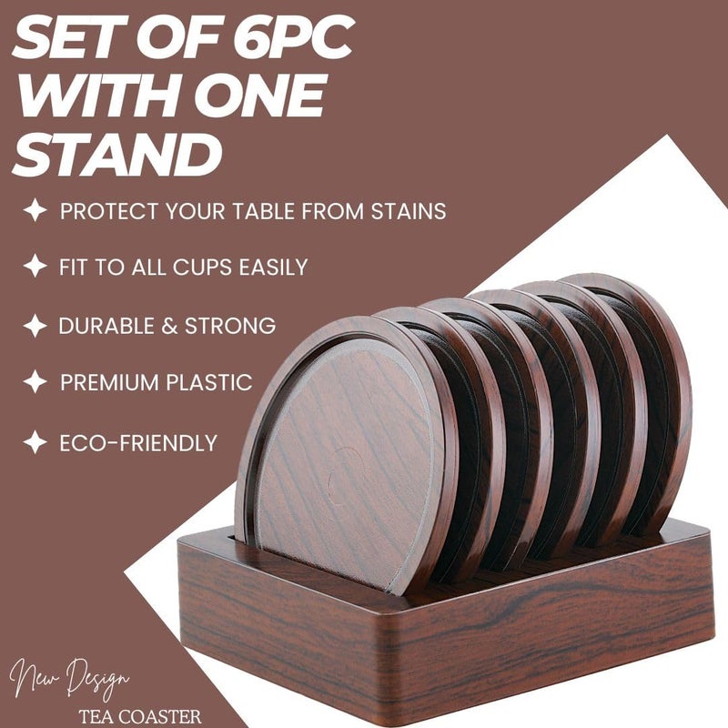 Nabhya أكواب شاي مصنوعة من البلاستيك والفولاذ بتصميم أنيق، أكواب قهوة/علب بيرة، أكواب بار وزجاجات ماء - مجموعة من 6 و1 حامل (بني) - Image 5