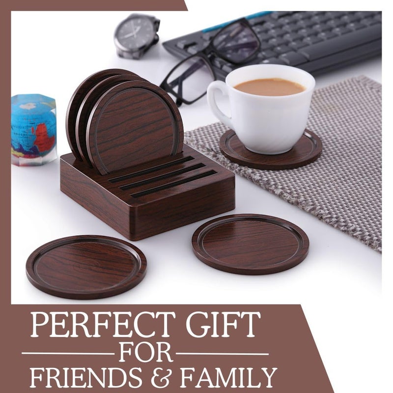 Nabhya أكواب شاي مصنوعة من البلاستيك والفولاذ بتصميم أنيق، أكواب قهوة/علب بيرة، أكواب بار وزجاجات ماء - مجموعة من 6 و1 حامل (بني) - Image 4