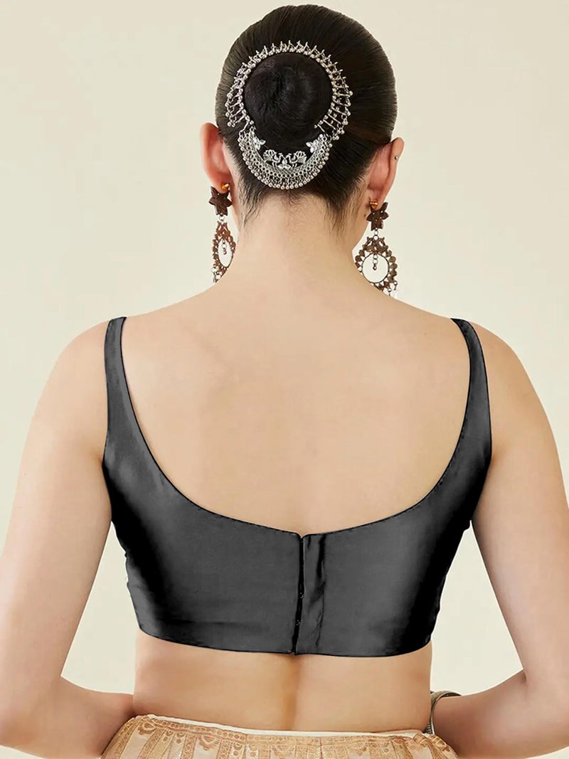 Mehrang Classic Sleeveless Silk, Traditional Scoop Neck Design, Readymade Saree Blouse for Women Stylish (Black, M) - Image 2