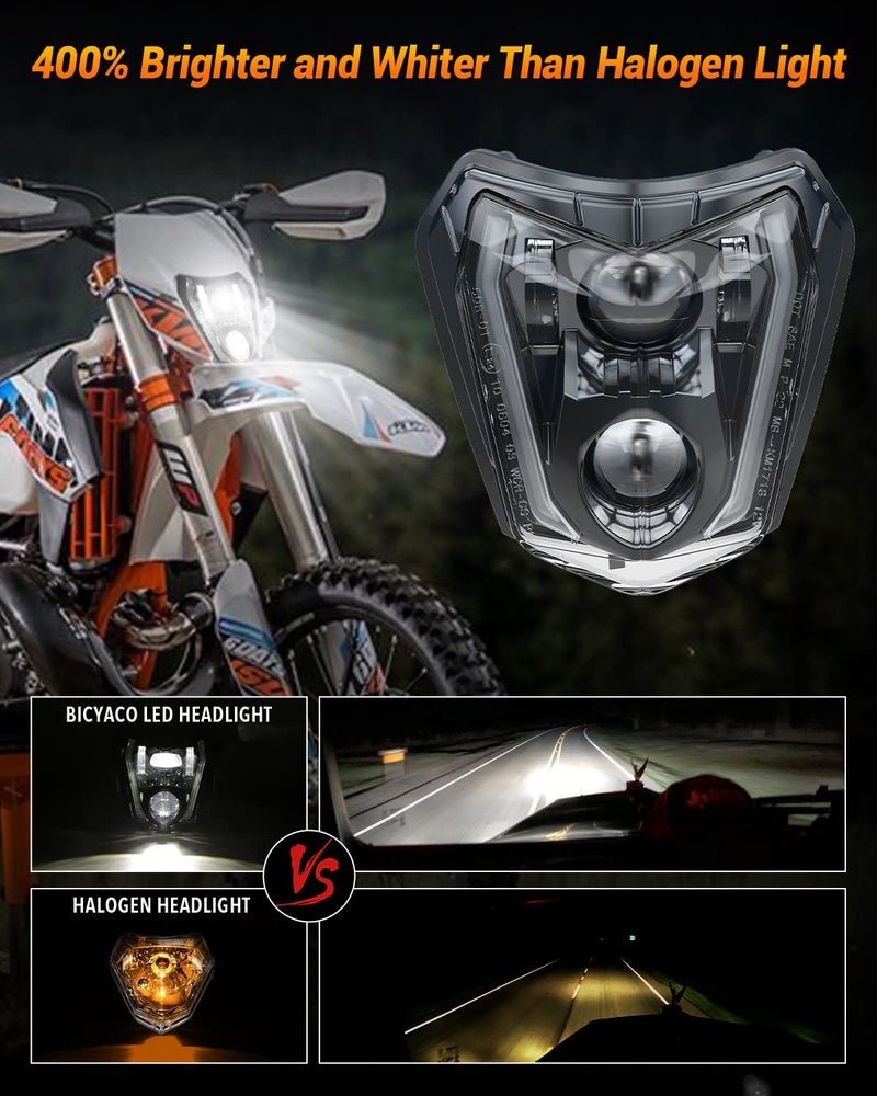 BICYACO Dirt Bike Headlight, 66W 3000LM DOT LED Headlight with DRL High Low Beam, Compatible with Enduro Motorcycle Pit Bike ATV EXC XCW SXF SX 125 250 300 350 450 500 530 SMC R 690 Supermoto - Image 3