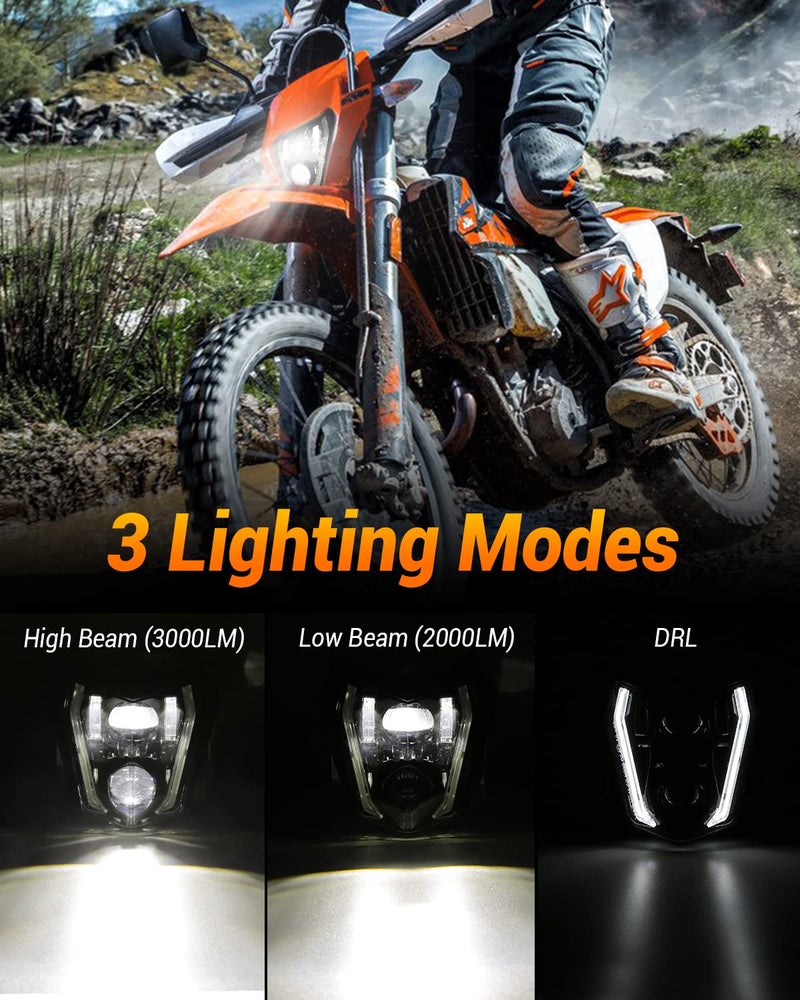 BICYACO Dirt Bike Headlight, 66W 3000LM DOT LED Headlight with DRL High Low Beam, Compatible with Enduro Motorcycle Pit Bike ATV EXC XCW SXF SX 125 250 300 350 450 500 530 SMC R 690 Supermoto - Image 2