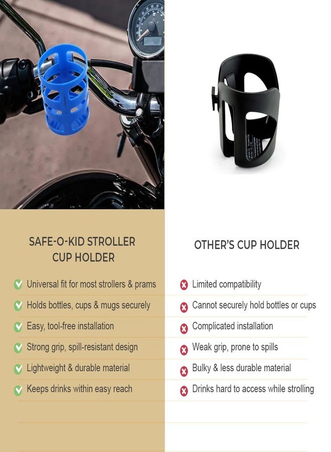 Safe-O-Kid® 2 Pcs Stroller Cup Holder – Universal, Adjustable, Secure Drink Holder for Strollers, Buggies & Prams - Pink - Image 2