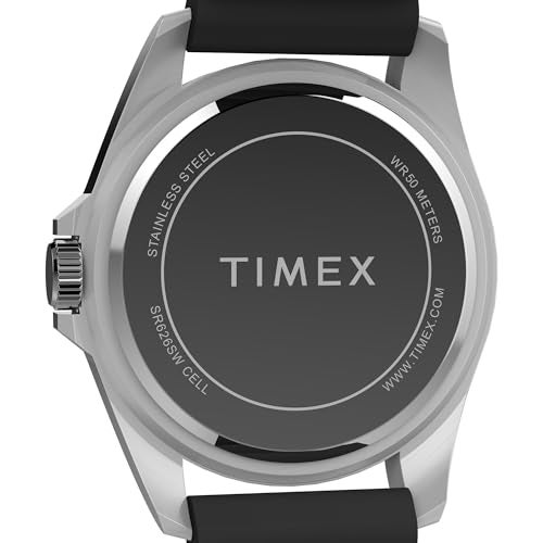 TIMEX ساعة تيمكس للرجال 42 مم - حزام أسود قرص أسود علبة فضية - Image 4