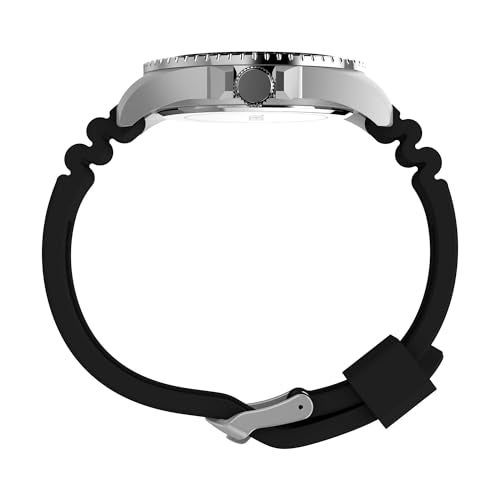 TIMEX ساعة تيمكس للرجال 42 مم - حزام أسود قرص أسود علبة فضية - Image 2