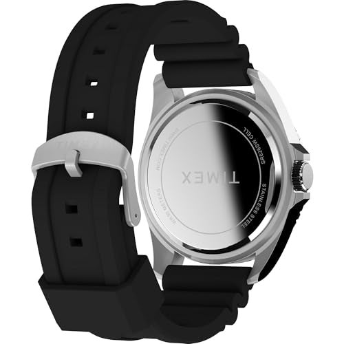 TIMEX ساعة تيمكس للرجال 42 مم - حزام أسود قرص أسود علبة فضية - Image 5