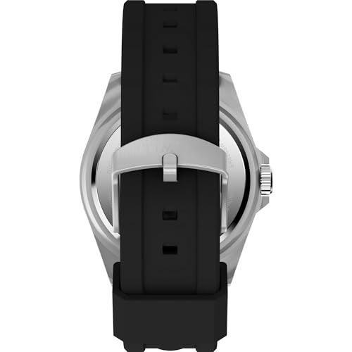 TIMEX ساعة تيمكس للرجال 42 مم - حزام أسود قرص أسود علبة فضية - Image 3