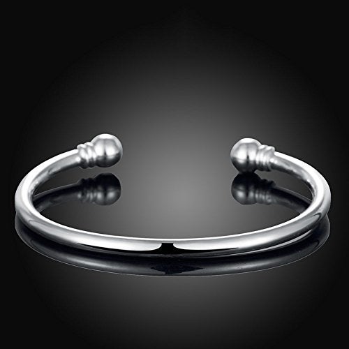 Greendou 925 Sterling Silver Bangle Bracelet, Greendou Fashion Simple Open Bangles Two Bead Cuff Jewelry for Men Women - Image 5