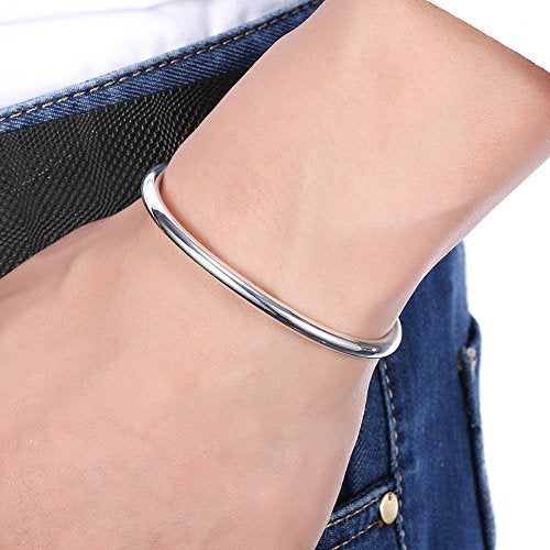 Greendou 925 Sterling Silver Bangle Bracelet, Greendou Fashion Simple Open Bangles Two Bead Cuff Jewelry for Men Women - Image 2
