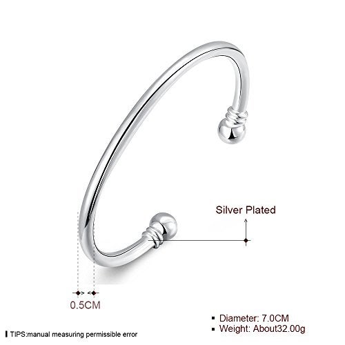 Greendou 925 Sterling Silver Bangle Bracelet, Greendou Fashion Simple Open Bangles Two Bead Cuff Jewelry for Men Women - Image 4