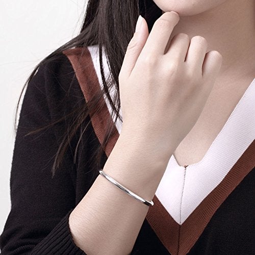 Greendou 925 Sterling Silver Bangle Bracelet, Greendou Fashion Simple Open Bangles Two Bead Cuff Jewelry for Men Women - Image 3