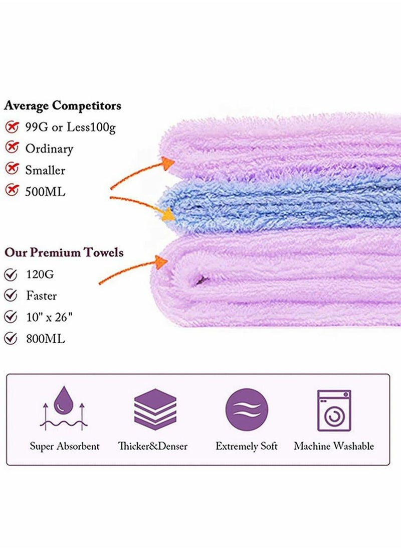KASTWAVE - 2 Pack Microfiber Hair Towel Wrap, Quick Dry Hair Hat Anti-frizz Fasten Head Turban with Button, Super Absorbent Soft Quick Dry Hair Turban for Long Thick and Curly Hair (10 x 26inch, Purple and Red) - Image 1