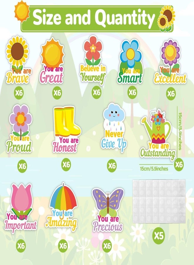 CHUNNIN 72PCS Flower Cutouts Spring Theme Flowers Bulletin Board Decorations Spring Motivational Positive Cutouts for Party Home Classroom Back to School Decor - Image 2