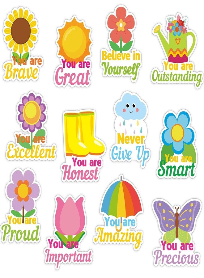CHUNNIN 72PCS Flower Cutouts Spring Theme Flowers Bulletin Board Decorations Spring Motivational Positive Cutouts for Party Home Classroom Back to School Decor - Image 1